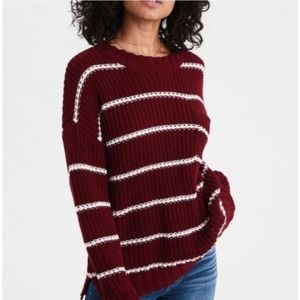 American Eagle | Maroon & White Striped Sw…